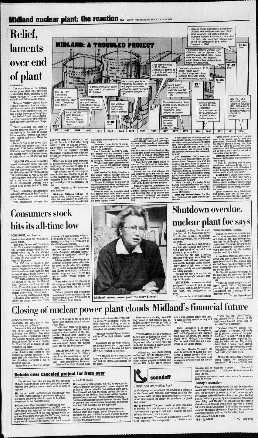 Midland Nuclear Power Plant (Cancelled) - July 1984 Repercussions From Cancellation